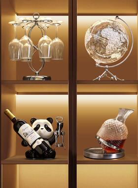 海贝海高档熊猫红酒架摆件客厅酒柜电视柜装饰品家居软装工艺摆设