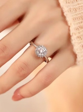 高定轻奢爆款人工培育银色太阳花戒指女款求婚订婚钻戒时尚简约24