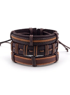 手链饰品时尚牛皮蜡绳编织手链6件套牛皮手链现货