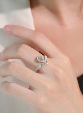 莫桑戒指梨形粉钻水滴双层戒壁