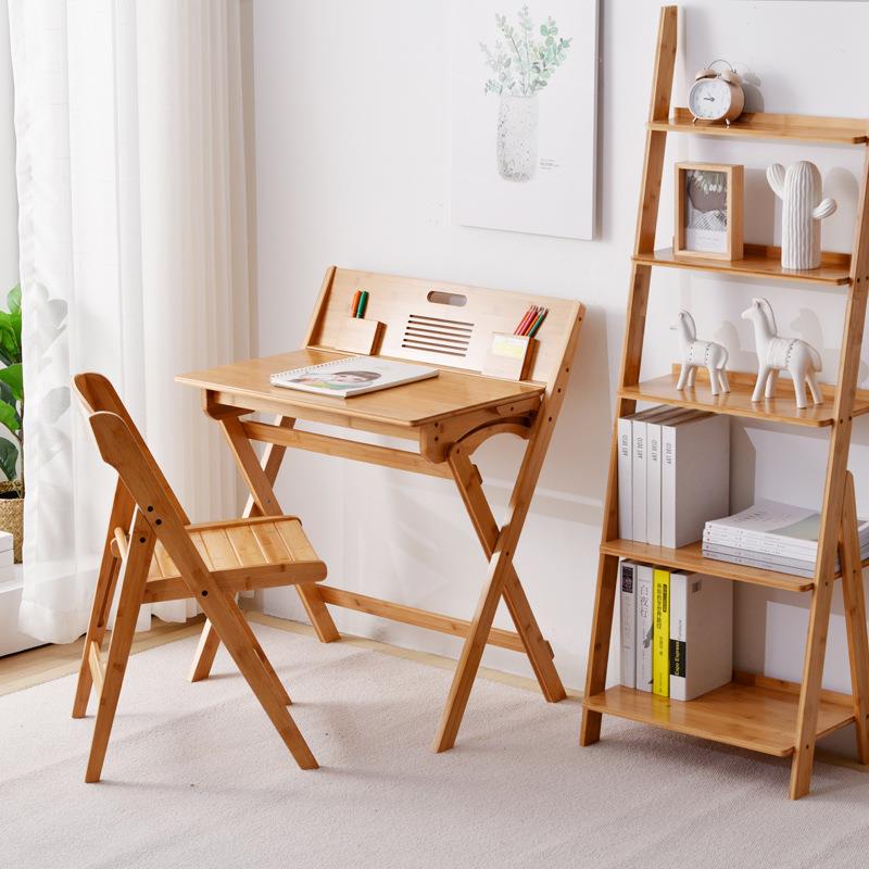 Foldable children's study table student desk solid wood desk home writing desk and chair environmentally friendly computer desk free of installation