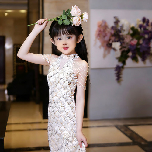 主持人女童礼服鱼尾公主裙绝美高端轻奢小众儿童钢琴演出服高级感 - 图1