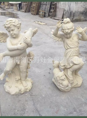 砂岩人物雕塑玻璃钢雕刻酒店大门摆放人造石天使小孩雕像砂岩雕塑