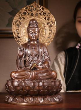 佛香天逸铜观音菩萨家用坐莲观音佛像客厅佛堂摆件南海微笑观世音