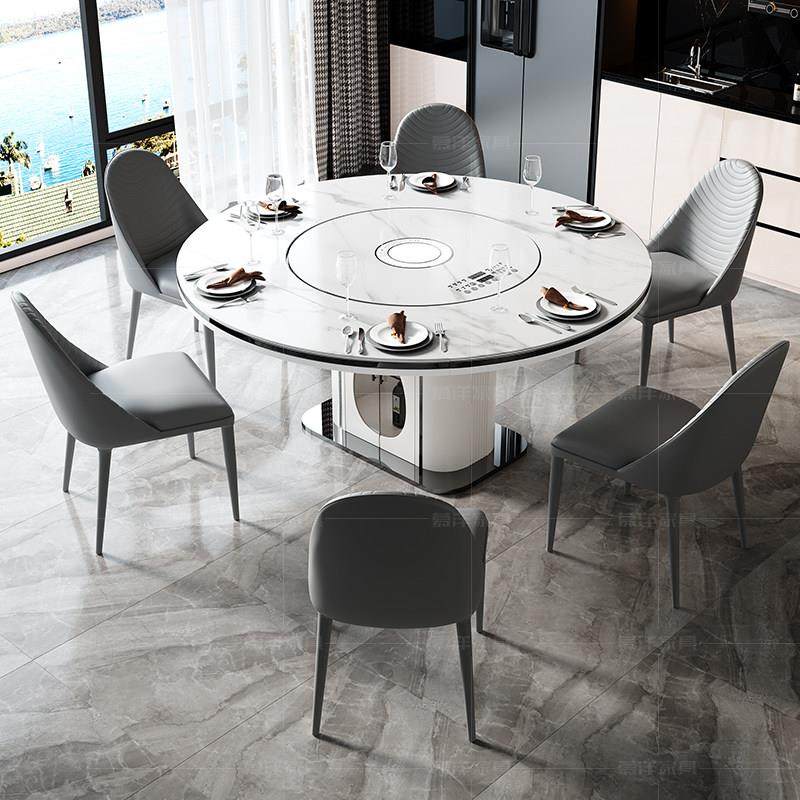 国补电磁炉餐桌轻奢现代简约岩板餐桌椅组合带暖菜转盘家用小户型,淘宝优惠券,粉丝福利购,淘宝优惠卷