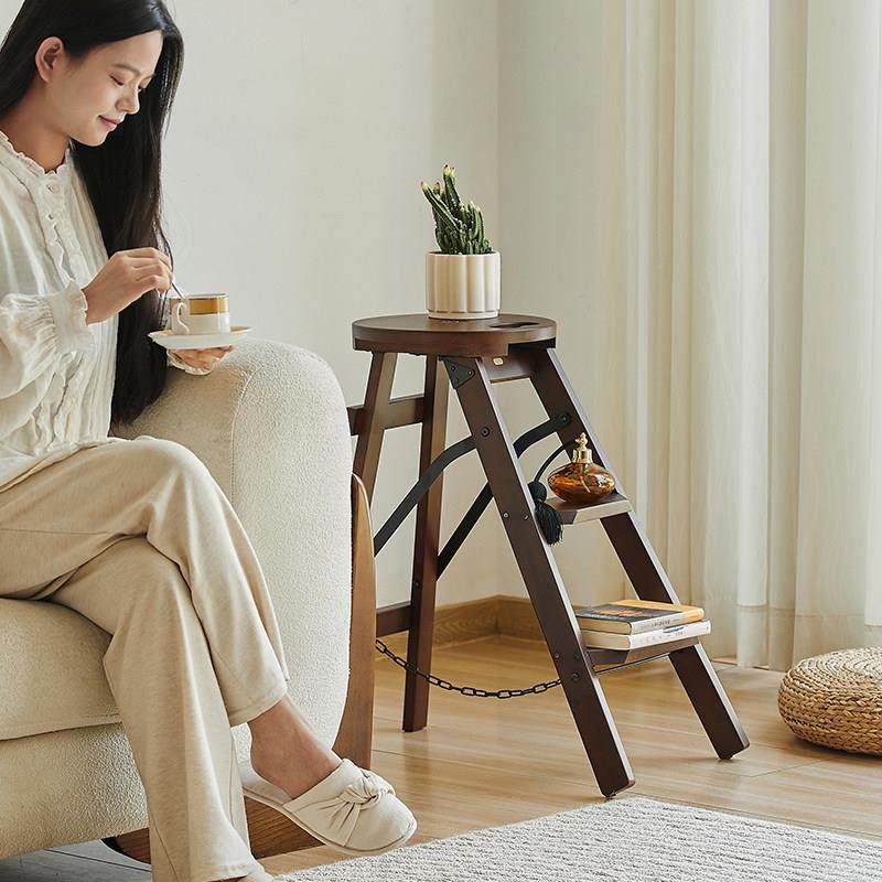 实木创意可折叠梯凳家用门口登高凳子三步梯多功能两用梯子爬梯,淘宝优惠券,粉丝福利购,淘宝优惠卷