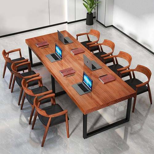 简约实木大型会议桌长桌原木办公长条桌loft工作台电脑桌洽谈桌椅 - 图1