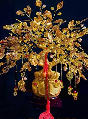 开 业新居乔迁酒柜玄关发财树摆件金光水晶元宝高级摆件送礼爆款