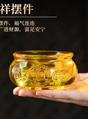 黄水晶聚宝盆摆件琉璃金元宝家用招财聚财家居桌面开 业乔迁送礼