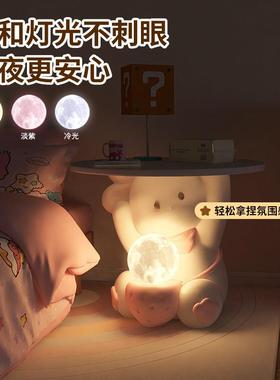 可爱兔子边几客厅卧室床头柜一体灯创意落地摆件电视沙发旁边置物