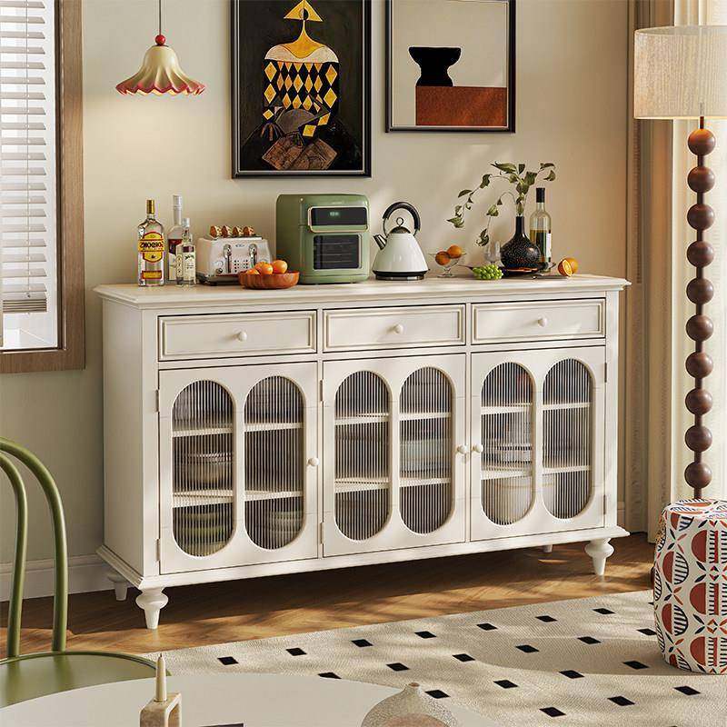 侘寂风餐柜全实木茶水柜奶油风酒柜长虹玻璃边柜客厅厨房储碗盘柜,淘宝优惠券,粉丝福利购,淘宝优惠卷