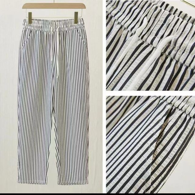 2025 spring and summer new fashionable and versatile meat covering display showing temperament Harun small feet striped pants