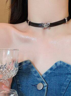 批发黑色皮革蝴蝶辣妹项链项圈轻奢小众高级感百搭个性锁骨链颈链