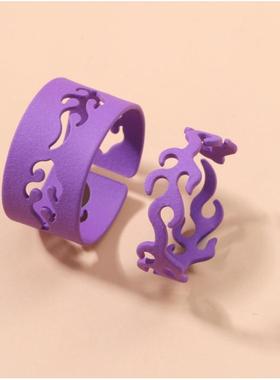 日韩新款简约彩色戒指创意设计火苗图案开口戒指两件套小清新系列