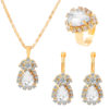 European and American new style water drop love rhinestone set necklace earrings ring bridal jewelry three-piece set direct sale