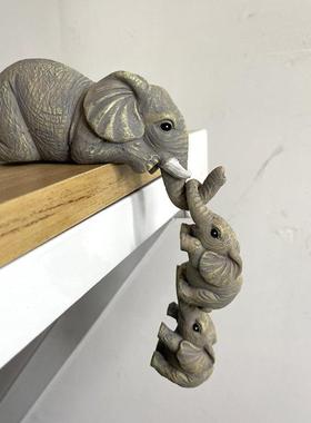 大象摆件树脂工艺品美式家居摆饰大象拉小象创意家款居摆件装饰品