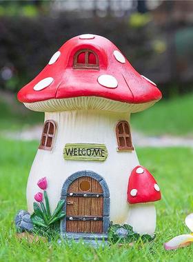 花园庭院阳台装饰布置景观蘑菇屋太阳能户外小夜灯树脂工艺品摆件