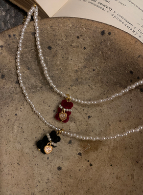 可爱小熊珍珠项链甜美气质锁骨链