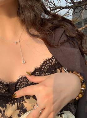 清冷水滴项链抽拉式可调节锁骨链