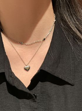 超仙感双层叠戴钛钢项链爱心吊坠