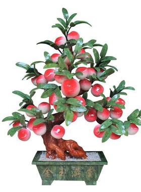 玉石雕刻桃树客厅玉器花架装饰品新中式寿桃蟠桃树茶几玉雕大摆件