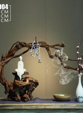 新中式杜娟根风化禅意摆件 实木家居客厅电视柜博古架玄关 装饰品