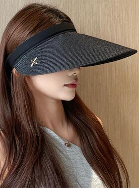 夏季女士加大帽檐空顶草帽防晒遮阳帽休闲百搭无顶发箍度假太阳帽