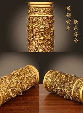 铜香筒摆件九龙香筒大号家居客厅室内佛堂装香摆放纯铜中式装饰品