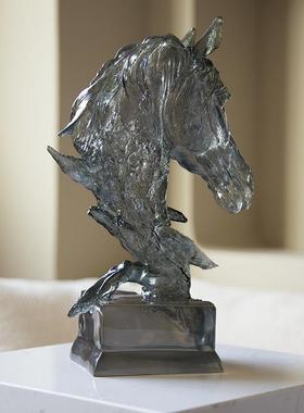 轻奢透明树脂水晶马头雕塑电视柜酒柜家居摆件酒店艺术玄关装饰品