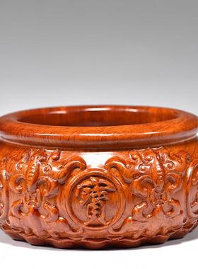 花梨木雕聚宝盆摆件客厅酒柜装饰办公室店铺财位聚宝盆开业送礼品