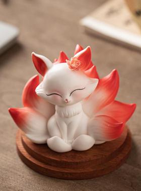 创意84512034可爱摆陶九尾瓷狐汽小件家居办公室桌面车载小狐狸装