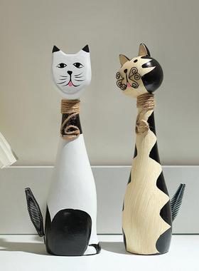 木质动饰物客厅手作咪板鱼鸡木雕家居猫办公室搁装摆件生日5656礼