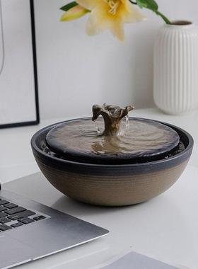 简约现代公财小型招流水摆意件陶瓷创轻奢循环水海浪jz202304办室