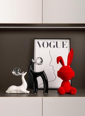 客厅门厅电柜25050904酒端柜装饰创意兔饰子坐姿装高视乔迁礼物