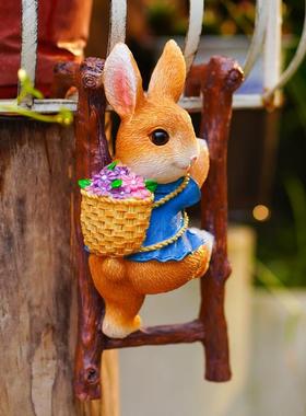 院可爱花装盆挂件兔子爬梯花VRE园壁花架阳台庭饰幼儿园造景观摆