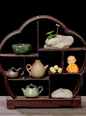 实茶杯小型博木古架新中式收纳桌面炉茶室摆件展FGJ围示子置物架