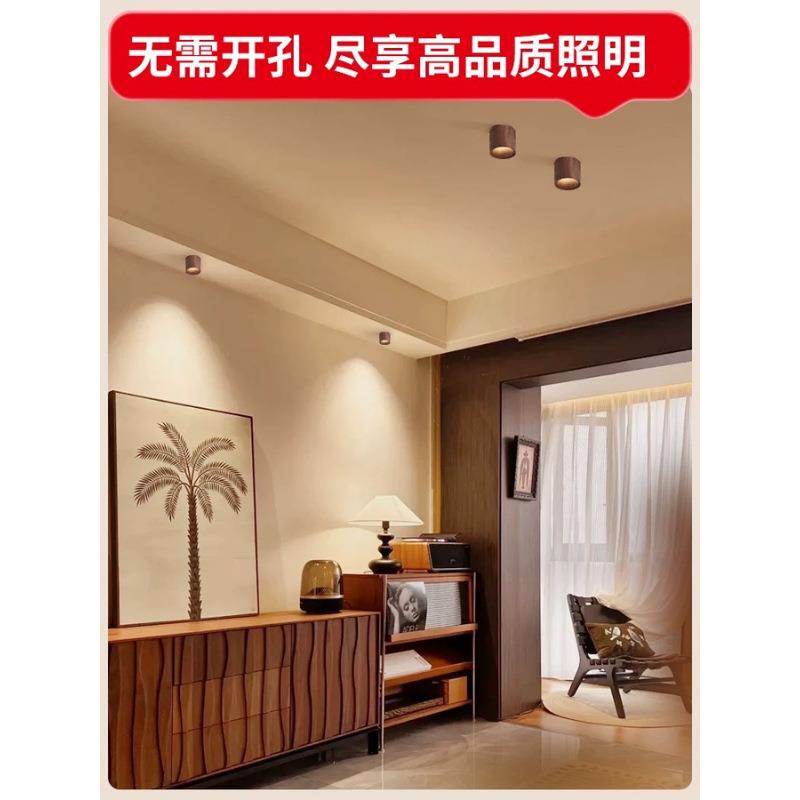 Log antique style surface mounted downlight led black walnut color balcony entrance corridor aisle free hole spotlight