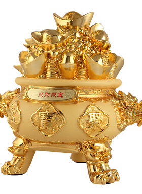 聚财聚宝电镀沙金色聚宝盆存钱罐摆件家居装饰工艺品商务开业礼品