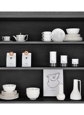 简约现代展厅样板间厨房橱柜碗碟套装咖啡杯O碟储物罐软装饰品摆