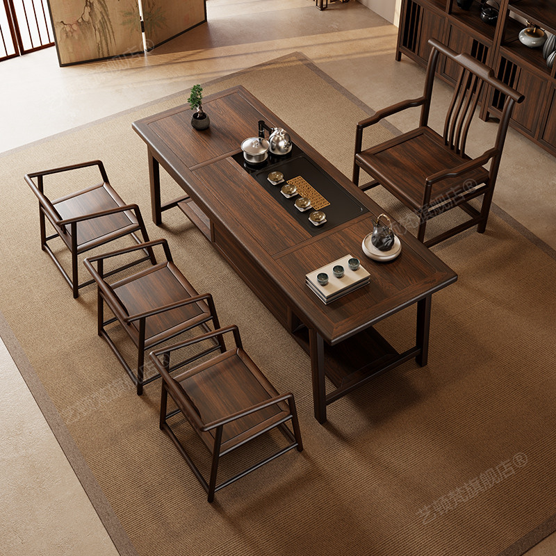 现代乌金木茶桌椅组合新中式办公茶台一体阳台功夫泡茶家用小茶桌,淘宝优惠券,粉丝福利购,淘宝优惠卷