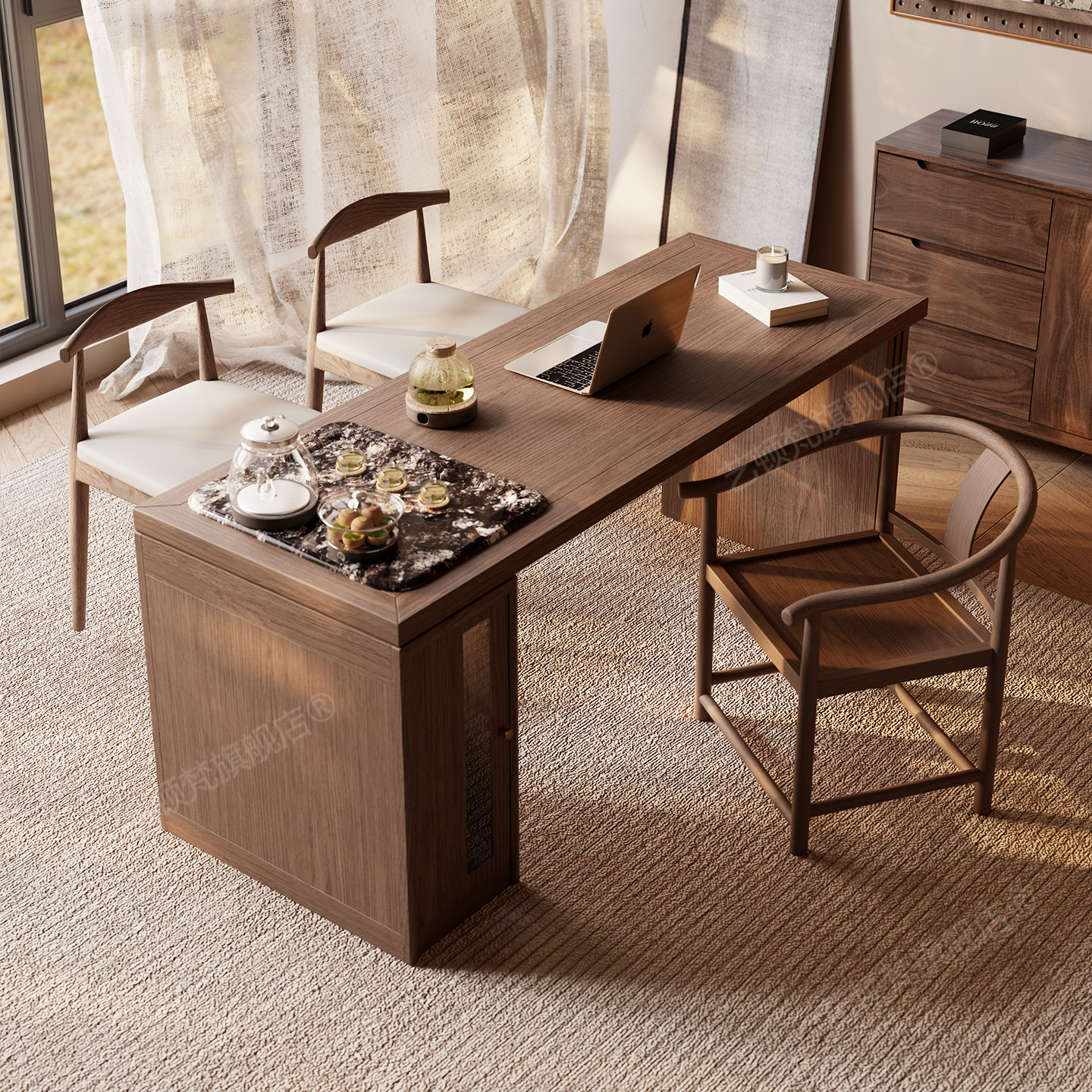 白蜡木茶桌椅组合现代高级感办公室茶台一体阳台实木小茶桌泡茶台,淘宝优惠券,粉丝福利购,淘宝优惠卷