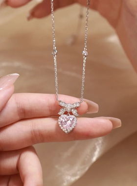 S925纯银蝴蝶结爱心项链