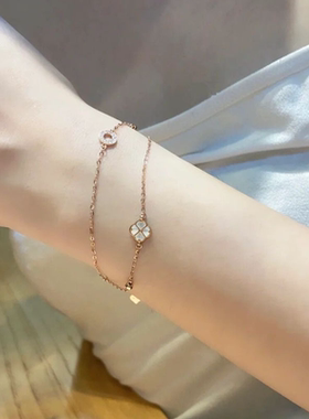 S925纯银双层四叶草手链女