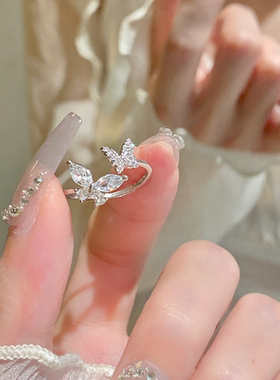 S925纯银轻奢小众闪钻蝴蝶戒指