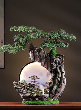 新中式仿真迎客松摆件盆景盆栽绿植物假树创意玄关酒店装饰品软装