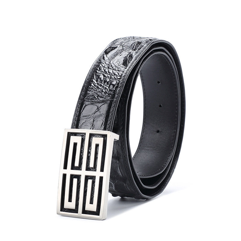 正宗真鳄鱼皮皮带男真皮正品高档名牌腰带男士轻奢侈品平滑扣裤带
