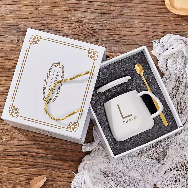 陶瓷马克杯暖暖杯礼盒杯子套装伴手礼水杯加盖L