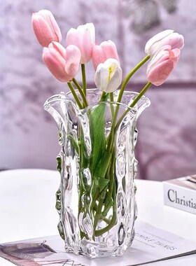 水晶白菜加厚水晶玻璃花瓶餐桌客厅摆件鲜切花玫瑰百合郁金香简约
