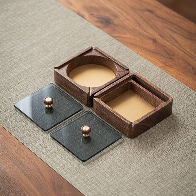 Black walnut light luxury floss box solid wood toothpick barrel desktop home high-end new Chinese style floss storage box with cover
