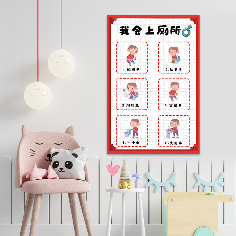 幼儿园男生女生如厕流程入厕步骤化妆室我会上厕所环创卡通墙贴画,淘宝优惠券,粉丝福利购,淘宝优惠卷